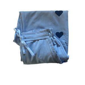 Light Blue Heart Pants |Adjustable Waist Pockets Wide Leg Comfy Lounge Slacks M